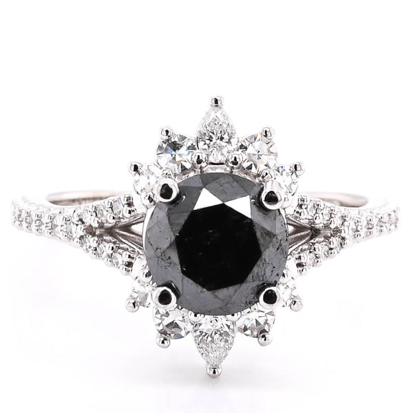 graziella 14KT White Gold 2.07CTW Black & White Diamond Vintage Inspired Ring