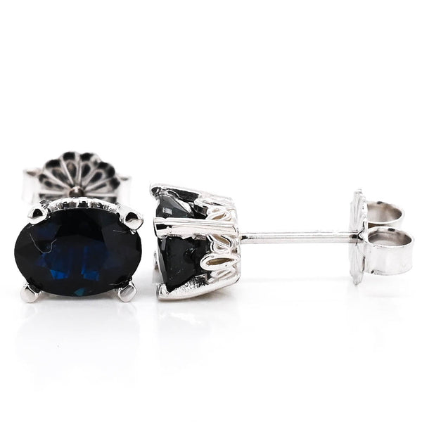 graziella 14KT White Gold 2.07CTW Oval shape Blue Sapphire Stud Earrings