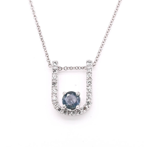 graziella 14KT White Gold 20" 0.35CTW Round Brilliant Alexandrite & Diamond Horseshoe Necklace