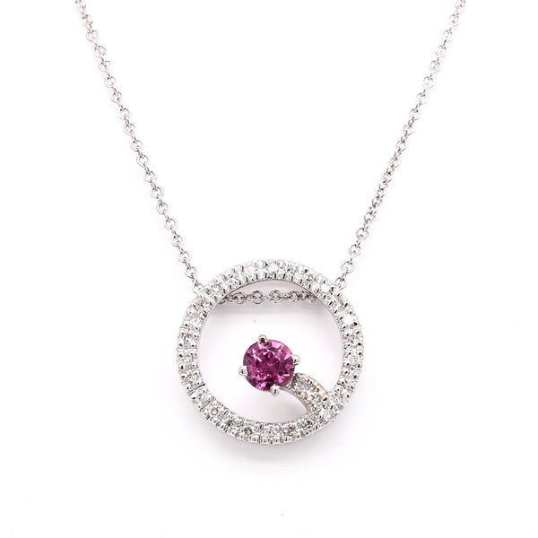 graziella 14KT White Gold 20" 0.4CTW Round Brilliant Ruby & Diamond Circle of Love Necklace