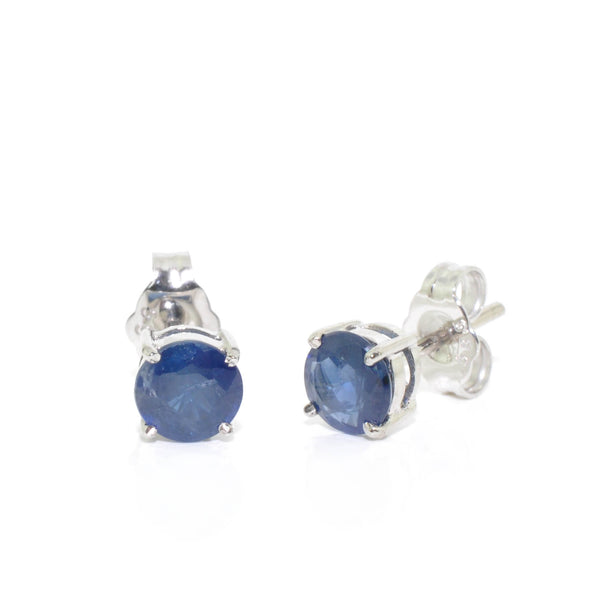 graziella 14KT White Gold 5mm Blue Sapphire Earrings