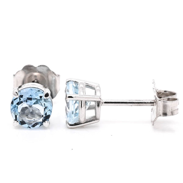 graziella 14KT White Gold 5mm Blue Topaz Stud Earrings