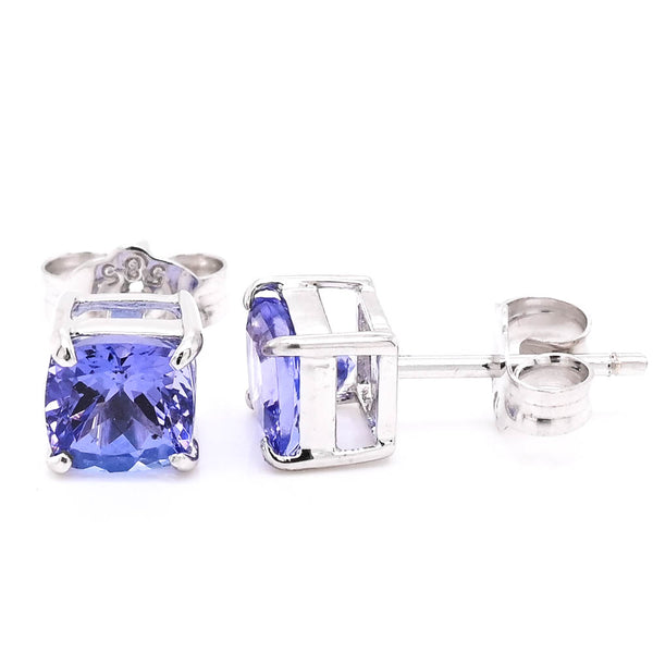 graziella 14KT White Gold 5mm Cushion Cut Tanzanite Stud Earrings