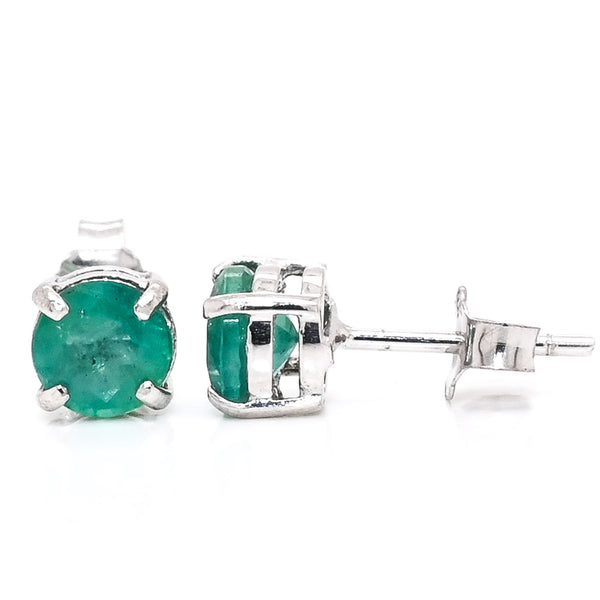 graziella 14KT White Gold 5MM Emerald Stud Earrings