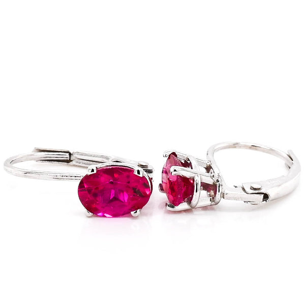 graziella 14KT White Gold 6x4mm Oval Shape Simulated Ruby Leverback Earrings