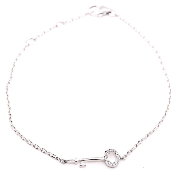 graziella 14KT White Gold 7" 0.03CTW Key to my Heart Diamond Bracelet