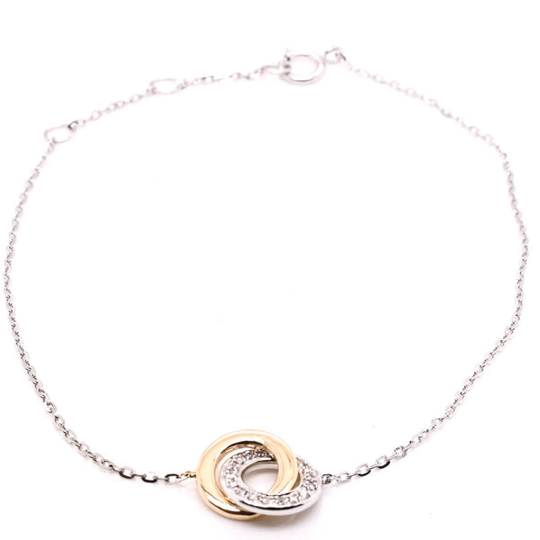 graziella 14KT White Gold 7" 0.04CTW Dimond Double Ring Bracelet