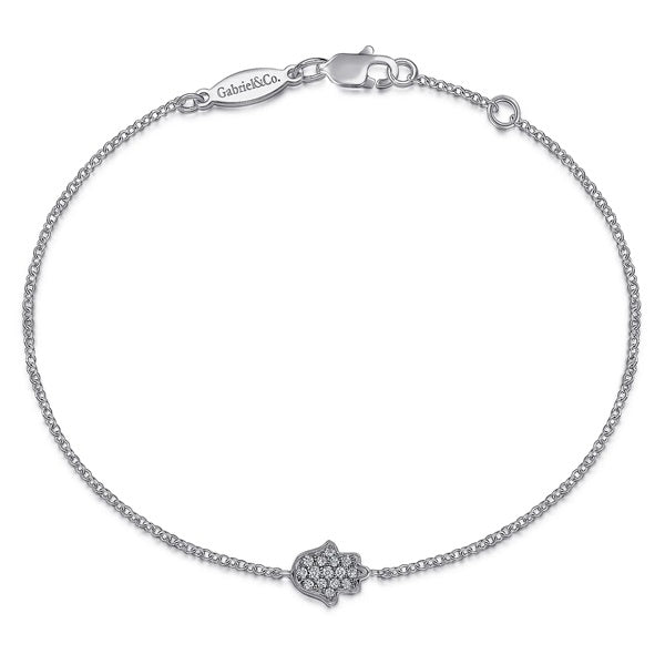 graziella 14KT White Gold 7" 0.11CTW Diamond Hamsa Bracelet