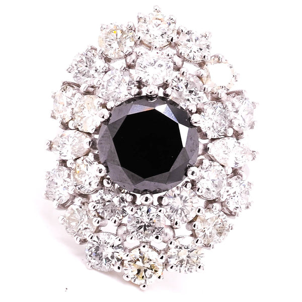 graziella 14KT White Gold 7.15CTW Black & White Diamond Celebration Ring