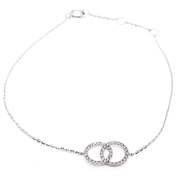 graziella 14KT White Gold 7.5" 0.14CTW Diamond Double Circle Bracelet