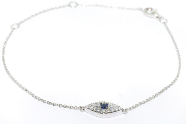 graziella 14KT White Gold 7.5" Blue Sapphire and Diamond Evil Eye Bracelet