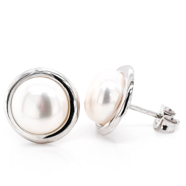graziella 14KT White Gold 8-9mm Button Pearl Stud Earrings