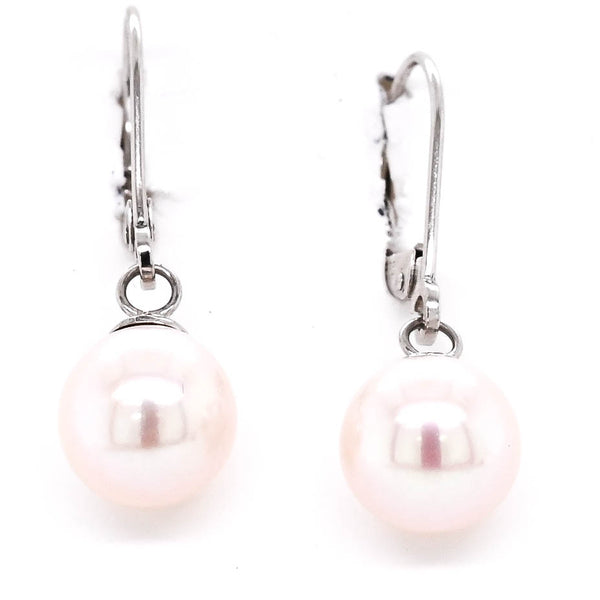 graziella 14KT White Gold 9.5-10mm Cultured Pearl Leverback Earrings