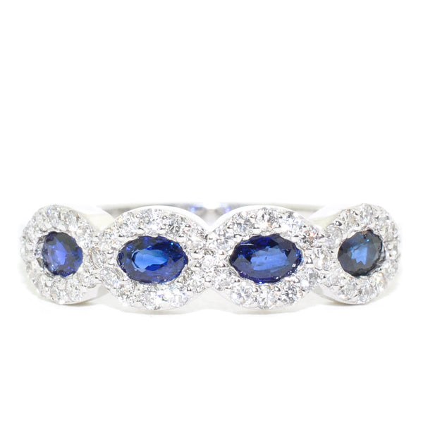 graziella 14KT White Gold Blue Sapphire and Diamond Ring