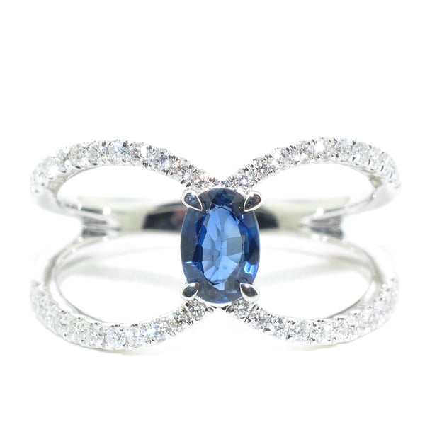 graziella 14KT White Gold Blue Sapphire and Diamond Ring
