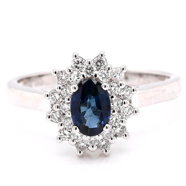 graziella 14KT White Gold Blue Sappire & Diamond Cluster Ring