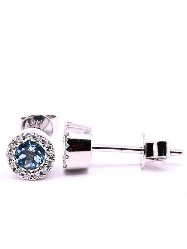 graziella 14KT White Gold Blue Topaz & Diamond Stud Earrings