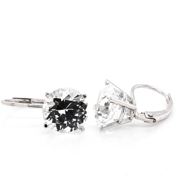 graziella 14KT White Gold Cubic Zirconia Round Lever Back Earrings