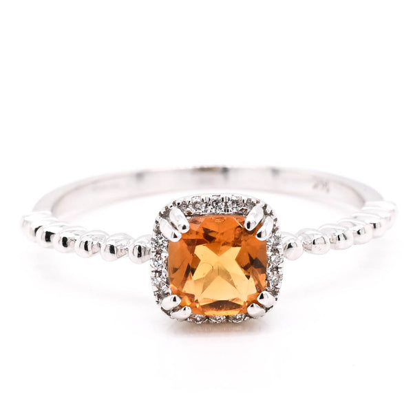 graziella 14KT White Gold Cushion Cut Citrine & Diamond Halo Set Ring