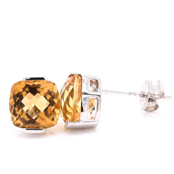 graziella 14KT White Gold Cushion Cut Citrine Stud Earrings