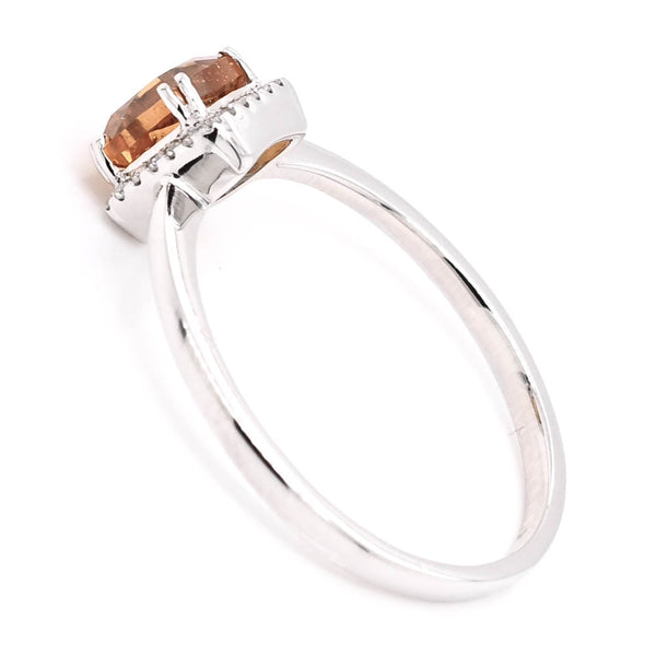Graziella 14KT White Gold Cushion Shape Citrine & Diamond Halo Set Ring