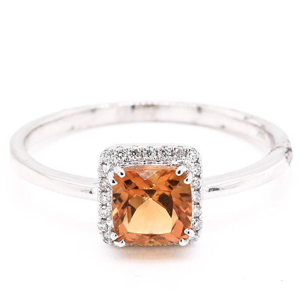 graziella 14KT White Gold Cushion shape Citrine & Diamond Halo Set Ring