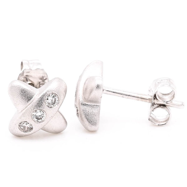 graziella 14KT White Gold Diamond Puff "X" Stud Earrings
