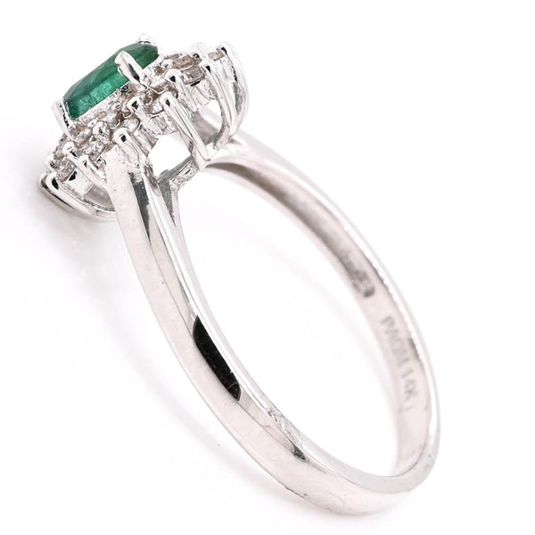 Graziella 14KT White Gold Emerald & Diamond Cluster Ring