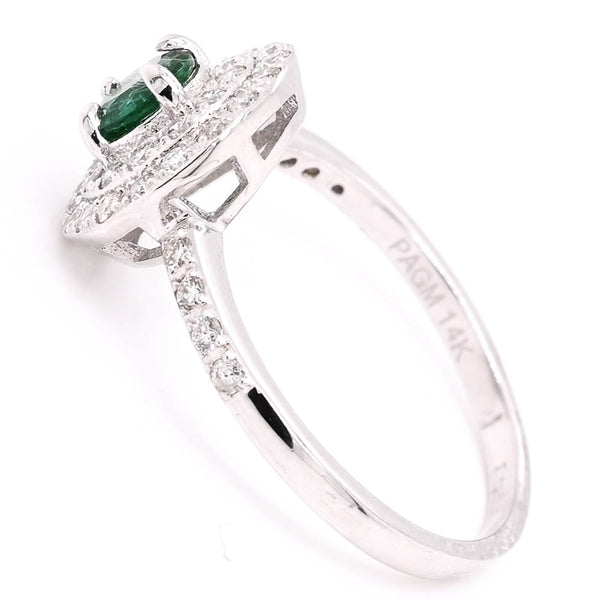 Graziella 14KT White Gold Emerald & Diamond Double Halo Set Ring. Diamonds: 0