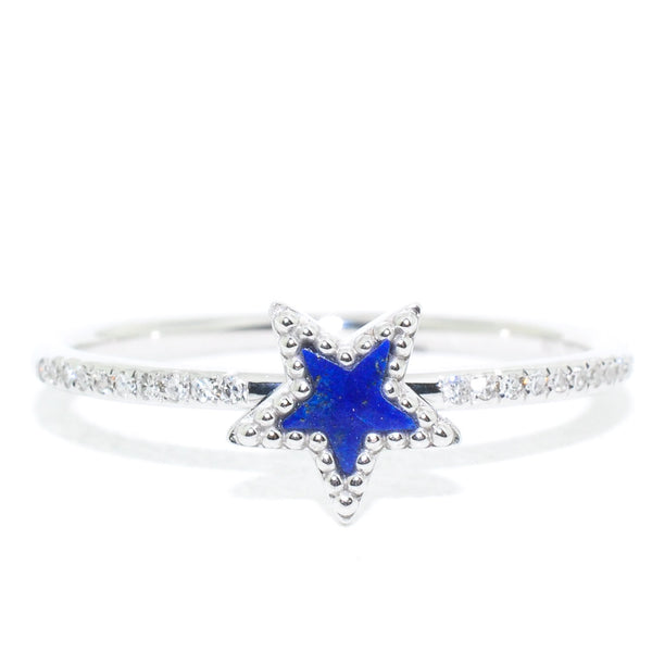graziella 14KT White Gold Lapis and Diamond Star Ring