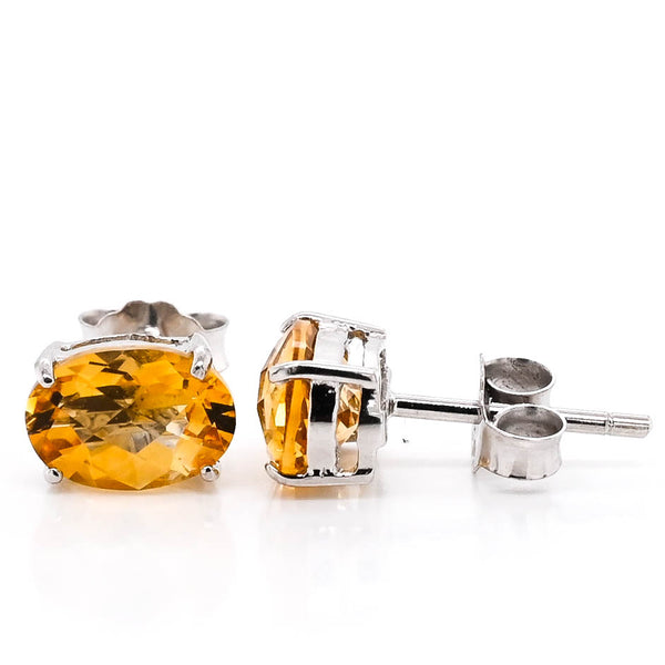graziella 14KT White Gold Oval shape Citrine Stud Earrings
