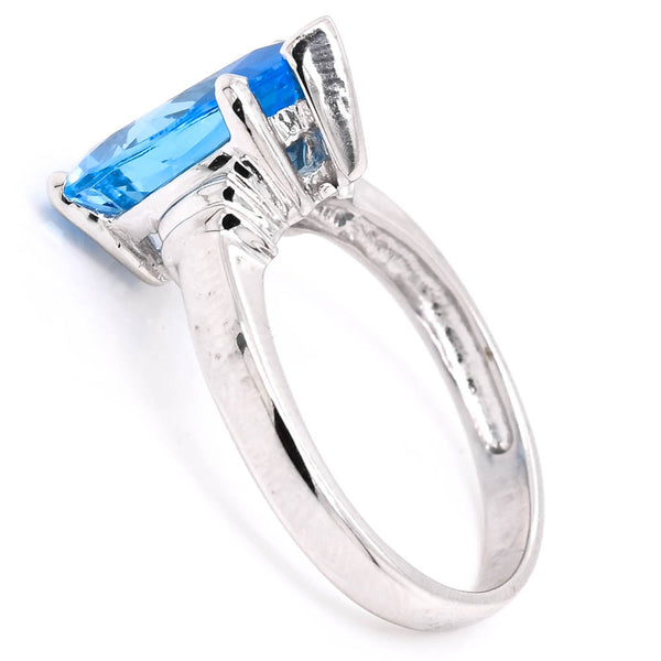 Graziella 14KT White Gold Pear Shape Blue Topaz Solitaire Ring