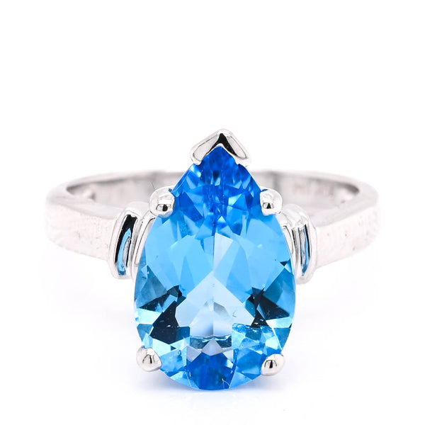 graziella 14KT White Gold Pear Shape Blue Topaz Solitaire Ring