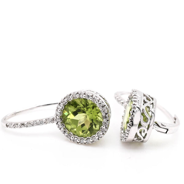 graziella 14KT White Gold Peridot and Diamond Halo Set Lever Back Earrings