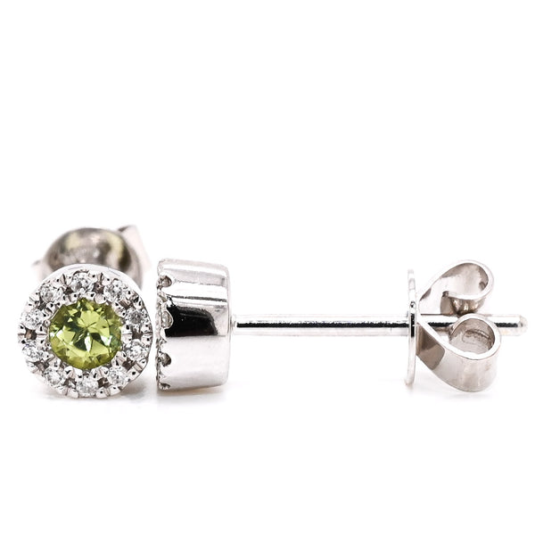 graziella 14KT White Gold Peridot and Diamond Stud Earrings