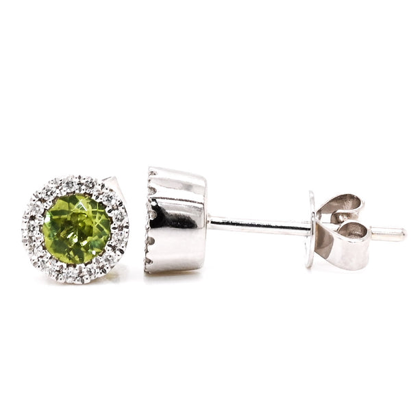 graziella 14KT White Gold Peridot and Diamond Stud Earrings
