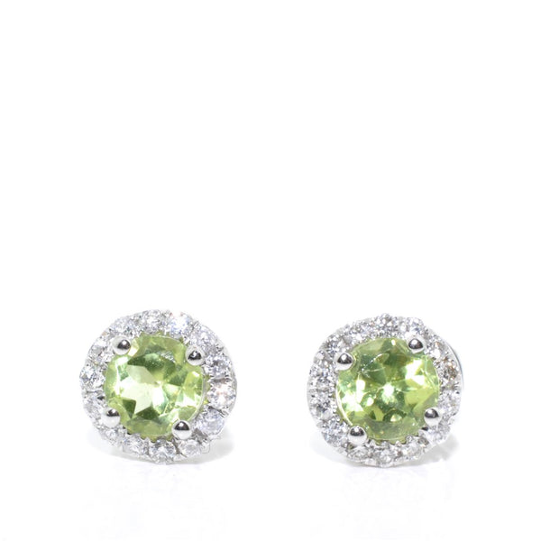 graziella 14KT White Gold Peridot & Diamond Stud Earrings