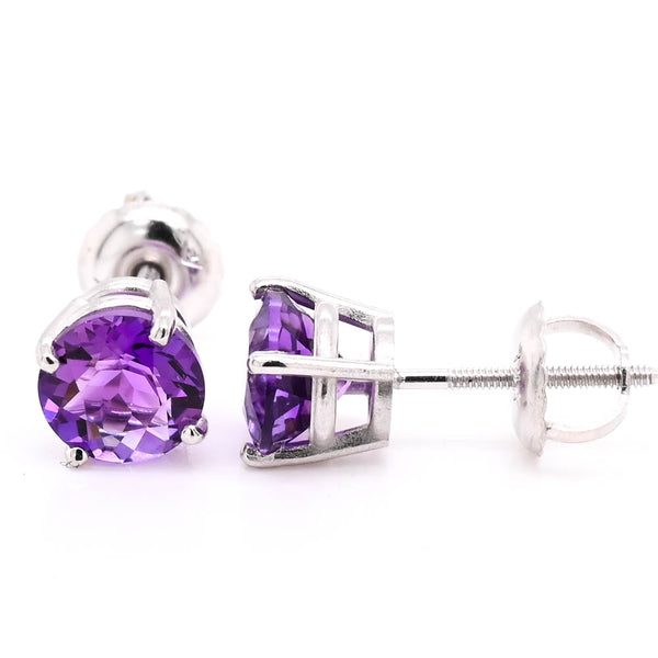 graziella 14KT White Gold Round Brilliant Amethyst Stud Earrings