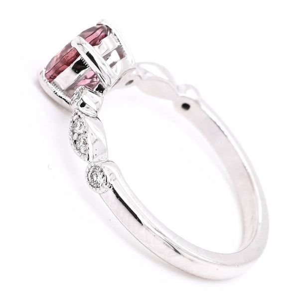 Graziella 14KT White Gold Round Brilliant Pink Tourmaline & Diamond Ring. Ban