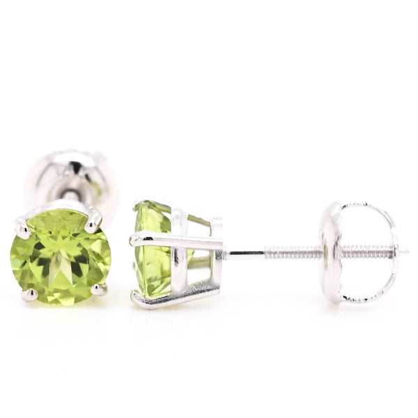 graziella 14KT White Gold Round Shape Peridot Stud Earrings