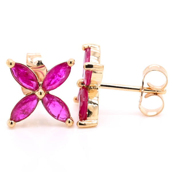 graziella 14KT White Gold Ruby Flower Stud Earrings