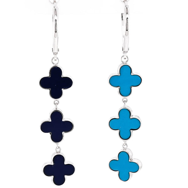 graziella 14KT White Gold Turquoise & Lapis Reversable Leverback Earrings