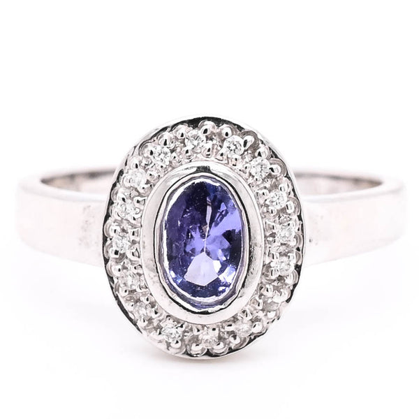 graziella 14KT White Gold val Shape Tanzanite & Diamond Ring