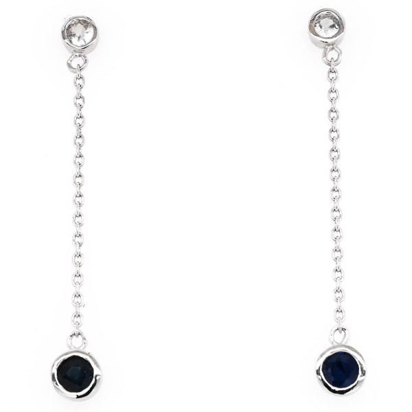 graziella 14KT White Gold White Sapphire & Blue Sapphire Dangle Earrings