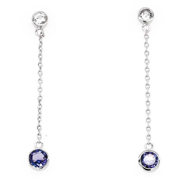 graziella 14KT White Gold White Sapphire & Tanzanite Dangle Earrings