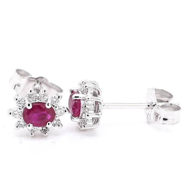 graziella 14KT White Oval Shape Ruby & Diamond Stud Earrings