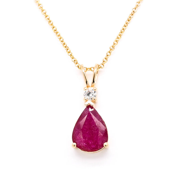graziella 14KT Yellow 18" Gold 1.25ct Pear shape Ruby & Diamond Necklace