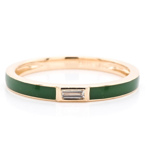 graziella 14KT Yellow Gold 0.05CT Baguette Diamond and Green Enamel Ring