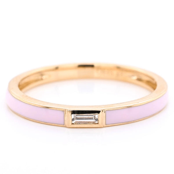 graziella 14KT Yellow Gold 0.05CT Baguette Diamond and Pink Enamel Ring