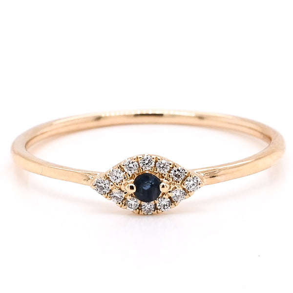 graziella 14KT Yellow Gold 0.05CT Round Blue Sapphire & Diamond Evileye Ring